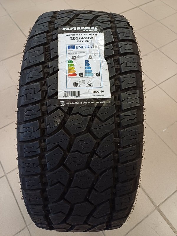 1 szt. Opona RADAR 285/45R22 RENEGADE AT-5 114V XL TL #E M+S 3PMSF RZD0146 - problem z wyważeniem DO