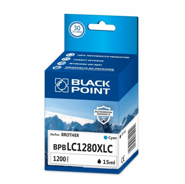 Black Point tusz BPBLC1280XLC zastępuje Brother LC1280C, niebieski