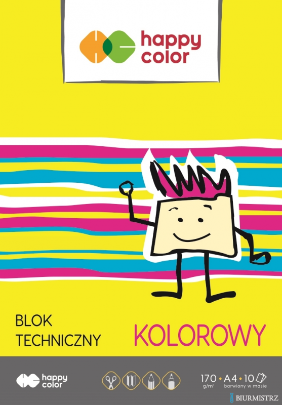 Blok techniczny kolorowy A4, 170g, 10 ark, Happy Color HA 3550 2030-09