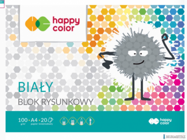 Blok rysunkowy biały A3, 100g, 20 ark, Happy Color HA 3710 3040-0