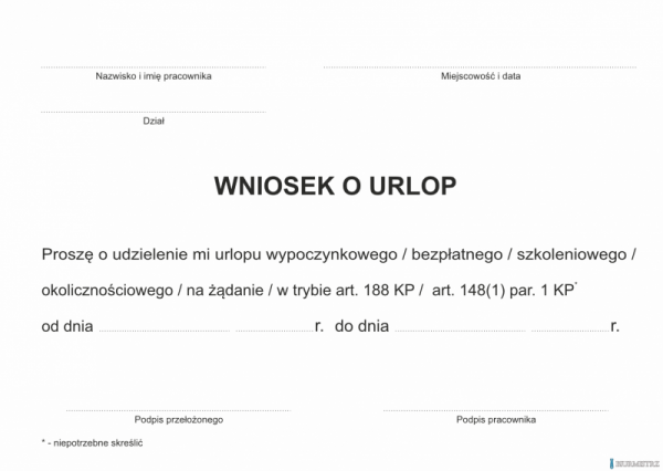 Wniosek o urlop, A6 40 kartek, 10-515-5 DOTTS