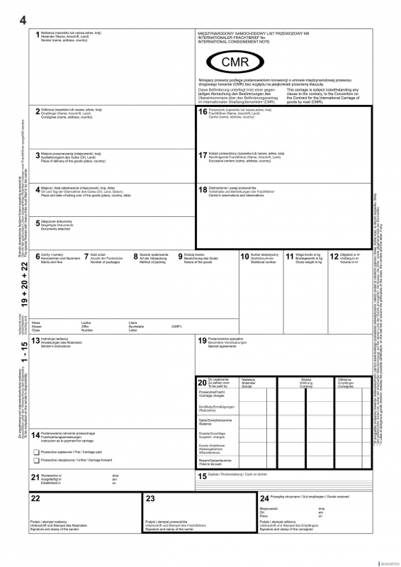Międzynarodowy list przewozowy CMR, (1+3) A4 80 kartek, 10-800-1 DOTTS
