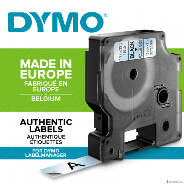 Taśma DYMO D1 - 12 mm x 7 m, czarny / przezroczysty S0720500 / 45010  do drukarek etykiet