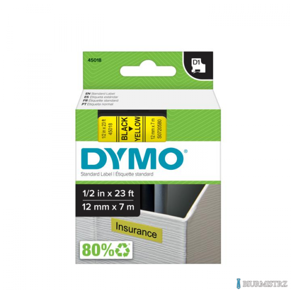 Taśma DYMO D1 - 12 mm x 7 m, czarny / żółty S0720580 do drukarek etykiet
