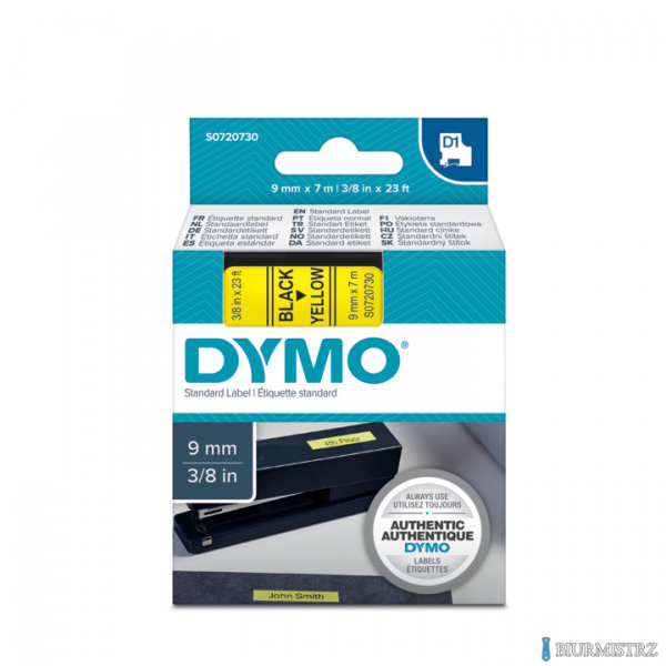 Taśma DYMO D1 - 9 mm x 7 m, czarny / żółty S0720730 do drukarek etykiet