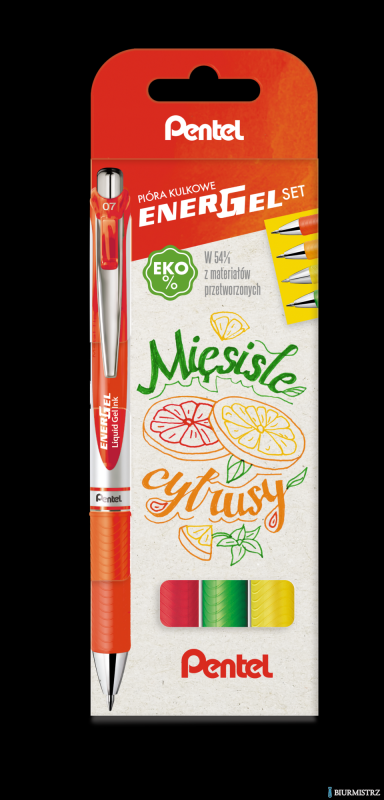 Pióro kulkowe ENERGEL 0,7 mm,  kpl.4 kolory MIĘSISTE CYTRUSY BL77-ST4BFGKPL PENTEL