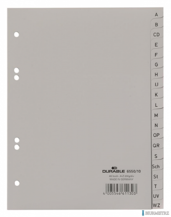 Przekładki A5 A-Z PP szare 6550 DURABLE