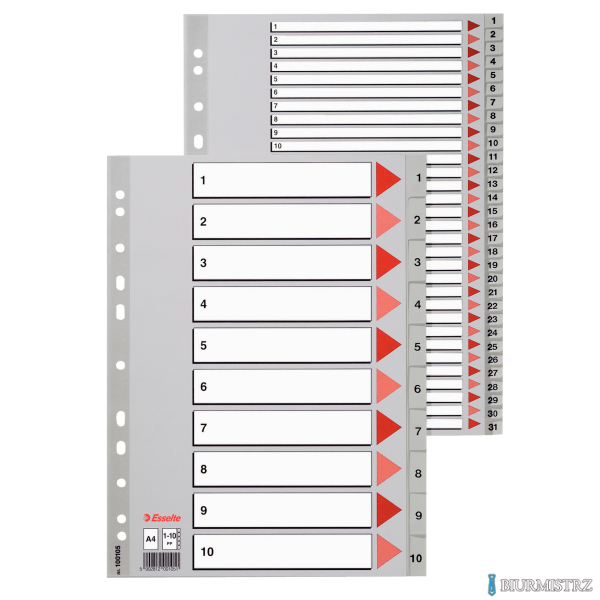 Przekładki plastikowe szare PP A4 1-6 100104 numeryczne ESSELTE