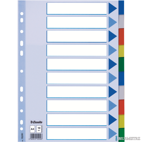 Przekładki plastikowe z PP A4 ESSELTE 10 kart 15261