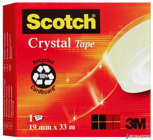 Taśma biurowa SCOTCH Crystal Clear (600), transparentna, 19mm, 33m, w pudełku