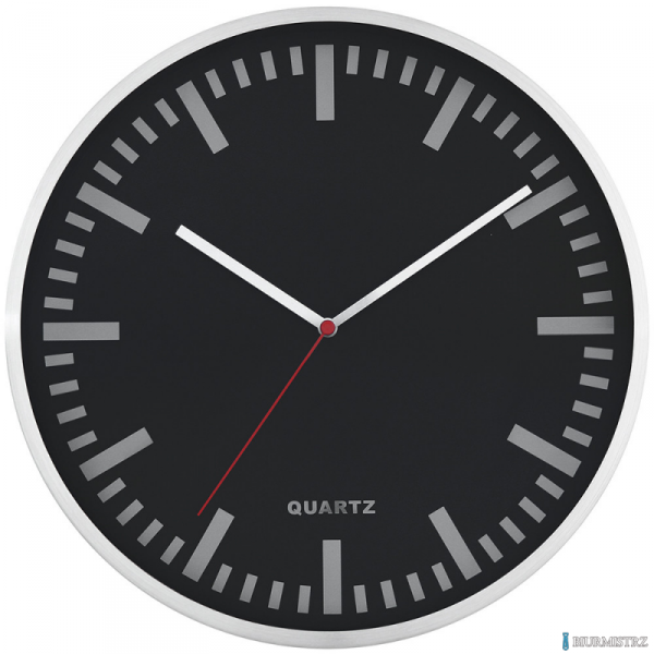 Zegar ścienny aluminiowy 29,5cm, srebrny z czarną tarczą  MPM E01.2483.7090
