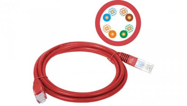 Patch-cord U/UTP kat.5e PVC 3.0m czerwony KKU5CZE3