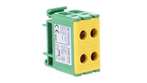 Złączka szynowa 2-torowa ZJUN-2x16 PE żółto-zielona R34RR-07020001943