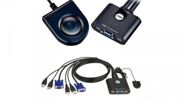 Przełącznik KVM 2-portowy Switch 2x (wtyki 2xUSB + VGA) / gniazda 2xUSB + VGA czarny 0,9m ATEN CS22U