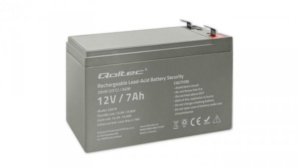 Qoltec Akumulator AGM 12V 7Ah Bezobsługowy Wydajny LongLife do UPS, security