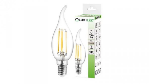 Żarówka LED Płomyk BA35 E14 7W 770lm 4000K Neutralna 360 Filament LUMILED
