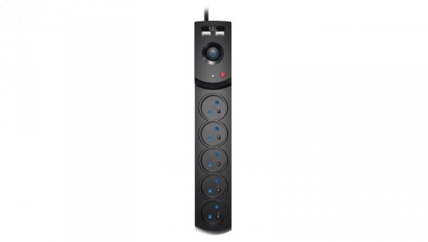 Przedłużacz przeciwprzepięciowy professional 5 gniazd 2xUSB 5m 10A 230V 2300W czarny W-100045