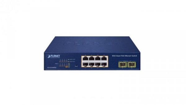 Switch 8xPoE 2xSFP GS-2210-8P2S PLANET 8-portowy przełącznik 10/100/1000T 802.3at PoE + 2-portowy 1000X-SFP Web Smart Ethernet