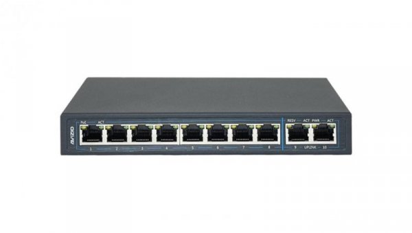 Switch PoE Desktop 10x port RJ45 (8x PoE+ Fast Ethernet 100Mb/s i 2x Uplink Gigabit Ethernet ) przełącznik niezarządzalny AVIZIO