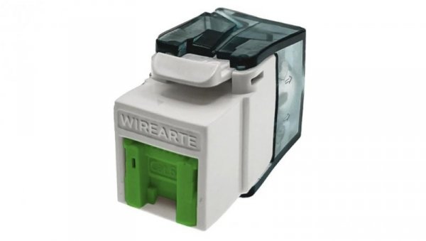 Moduł keystone z wbudowaną identyfikacją LED RJ45 UTP kat.6A nieekranowany beznarzędziowy zielona klapka zabezpieczająca WireArt