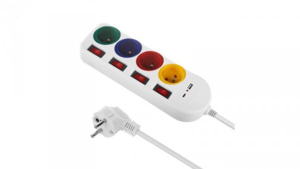Listwa zasilająca Maclean, przedłużacz 4 gniazda + USB A / C, z włącznikami, 250VAC/10A, 1.5m, biała, MCE508 W