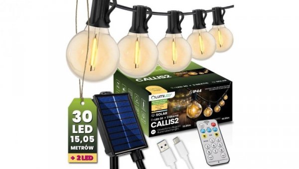 Girlanda Solarna Ogrodowa 30x LED Ozdobne Kuleczki 15,05m 2700K Ciepła + Pilot CALLIS2 LUMILED