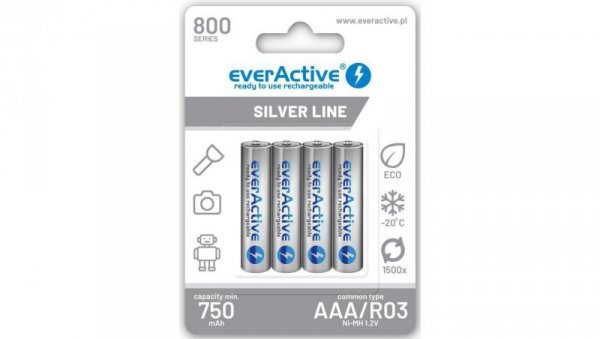 4 x akumulatorki everActive R03/AAA Ni-MH 800 mAh ready to use