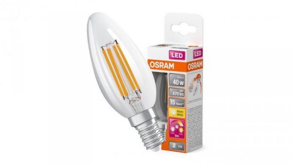 Żarówka LED E14 B40 4W = 40W 470lm 2200-2700K Ciepła 300 Filament Ściemnialna OSRAM Superstar