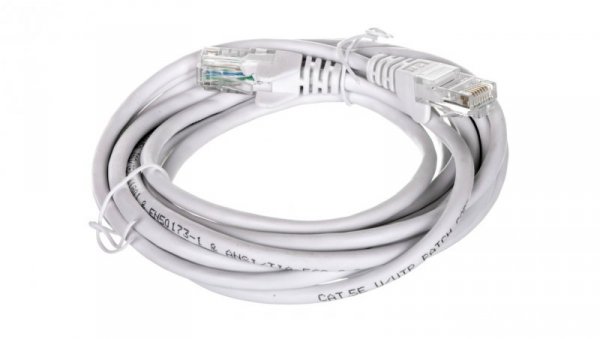 Kabel krosowy patchcord U/UTP kat.5e CCA biały 3m 68506