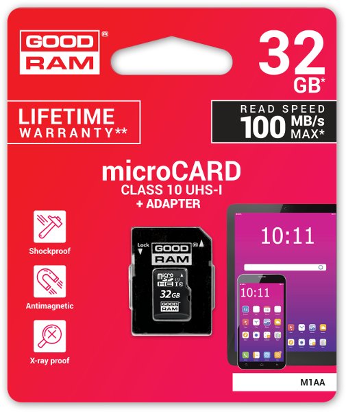 KARTA PAMIĘCI microSD GOODRAM UHS1 CL10 32GB + ADAPTER 100MB