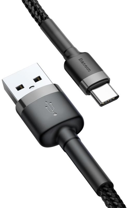 KABEL USB-A -&gt; USB-C Baseus Cafule CATKLF-AG1 50cm 3A QC 3.0 CZARNO-SZARY W NYLONOWYM OPLOCIE