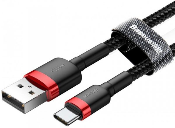 KABEL USB-A -&gt; USB-C Baseus Cafule CATKLF-B91 100cm 3A QC 3.0 CZARNO-CZERWONY W OPLOCIE