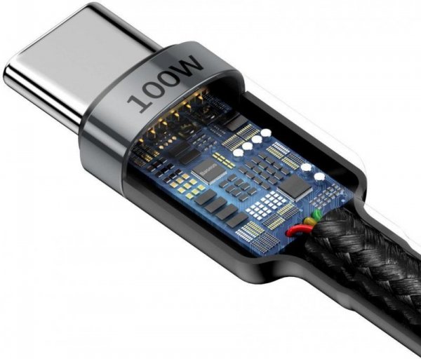 KABEL USB-C -&gt; USB-C Baseus Cafule CATKLF-ALG1 200cm 100W 5A PD 2.0 QC 3.0 CZARNO-SZARY W OPLOCIE