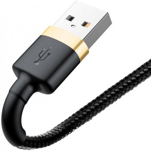 KABEL USB-A -&gt; Lightning / iPhone Baseus Cafule CALKLF-BV1 100cm Apple 2.4A CZARNO-ZŁOTY W OPLOCIE