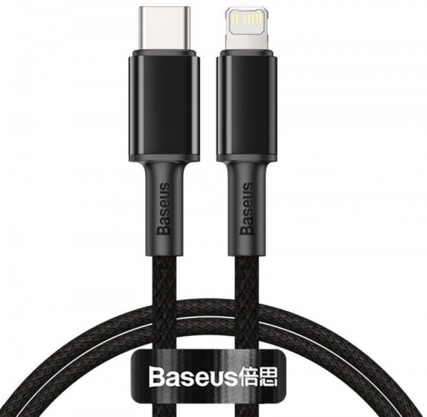 KABEL USB-C -&gt; Lightning / iPhone Baseus Cafule CATLGD-01 1m 20W PD Quick Charging CZARNY W OPLOCIE