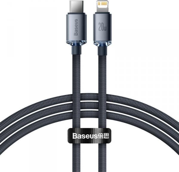 KABEL USB-C / Lightning iPhone Baseus Crystal CAJY000301 2m 20W PD QC CZARNY W OPLOCIE PREMIUM