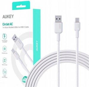 AUKEY CB-NAC1 kabel USB-C - USB-A 1m 60W PD 3A 20V nylonowy oplot biały