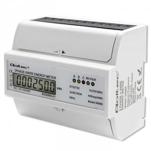 Qoltec Trójfazowy dwukierunkowy elektroniczny licznik | miernik zużycia energii na szynę DIN | 400V | 100A | LCD | 4P