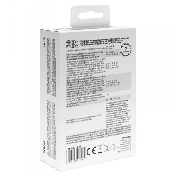 Savio Ładowarka sieciowa z kablem 20W LA-13