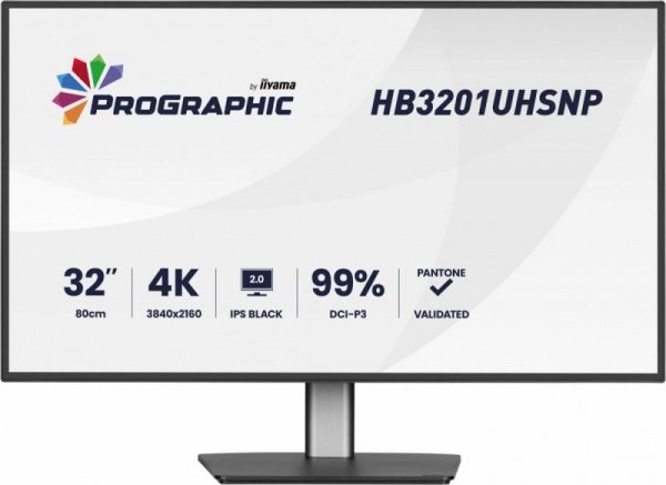 IIYAMA Monitor 31.5 cala ProGraphic HB3201UHSNP-B1 4K,IPS BLACK 2.0,450cd,VESA USB-c dock(PD:96W),HDMI,DP,DAISY/CHAIN,4xUSB,RJ45