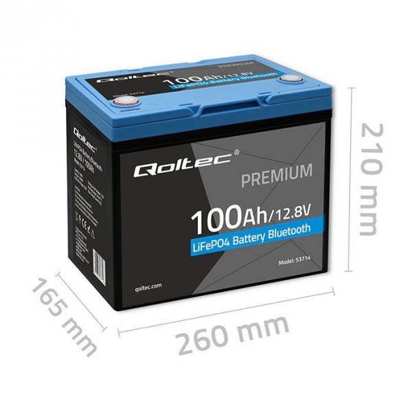 Qoltec Akumulator LiFePO4 Litowo-Żelazowo-Fosforanowy | 12.8V | 100Ah | 1280Wh | Bluetooth | BMS