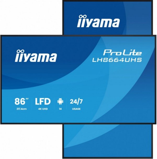 IIYAMA Monitor 86 cali LH8664UHS-B3AG 24/7,IPS,ANDROID 14,4K,2xHDMI,RJ45,    2xUSB,WiF,iUSB-C(DP-Alt),2x16W, iiSignage? (CMS), i