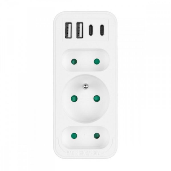 Maclean Rozdzielacz na 3 gniazda MCE248 F/W 2xUSB-A 2xUSB-C biały