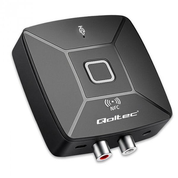 Qoltec Bezprzewodowy transmiter odbiornik Audio HiFi Home&Car | Bluetooth 6.0 | NFC | 2 x RCA | 1 x AUX MiniJack 3.5mm | Mikrofo