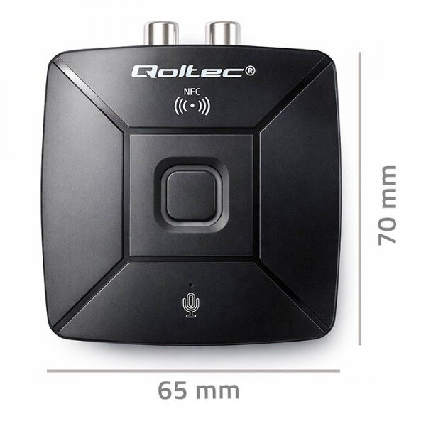 Qoltec Bezprzewodowy transmiter odbiornik Audio HiFi Home&Car | Bluetooth 6.0 | NFC | 2 x RCA | 1 x AUX MiniJack 3.5mm | Mikrofo