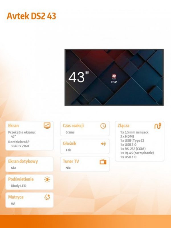 Avtek Monitor informacyjny DS2 43 cale