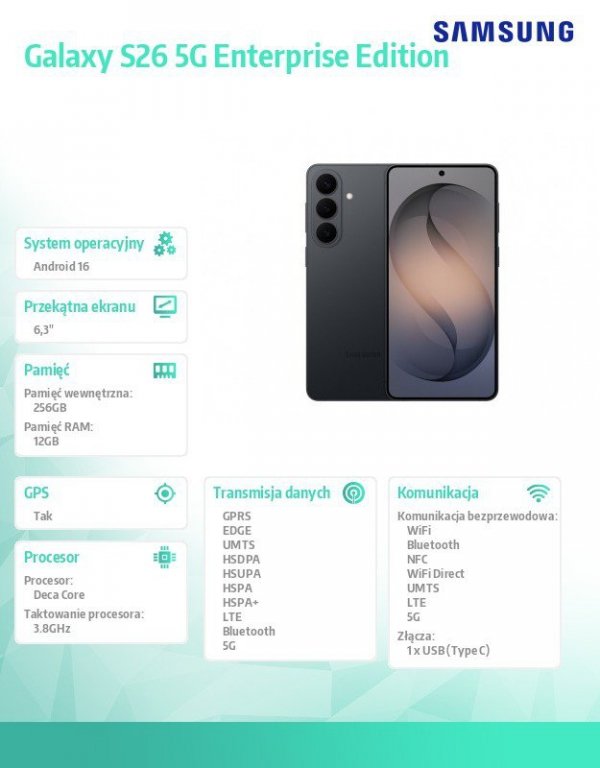 Samsung Smartfon Galaxy S26 5G 12/256GB DualSIM Enterprise Edition czarny