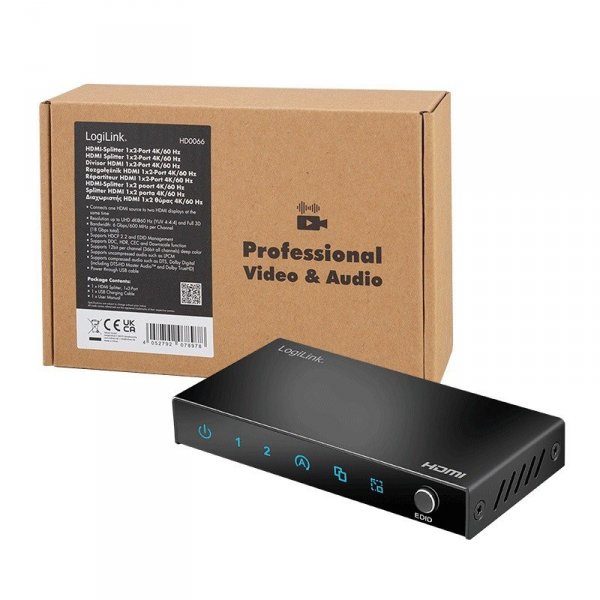 LogiLink Splitter HDMI, 1x2-Port 4K/60Hz