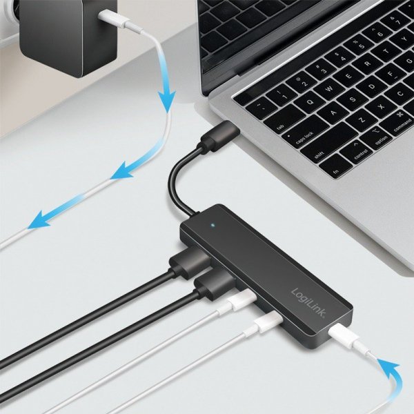 LogiLink Hub USB-C, 4-porty 2x USB-A,2xUSB-C, czarny