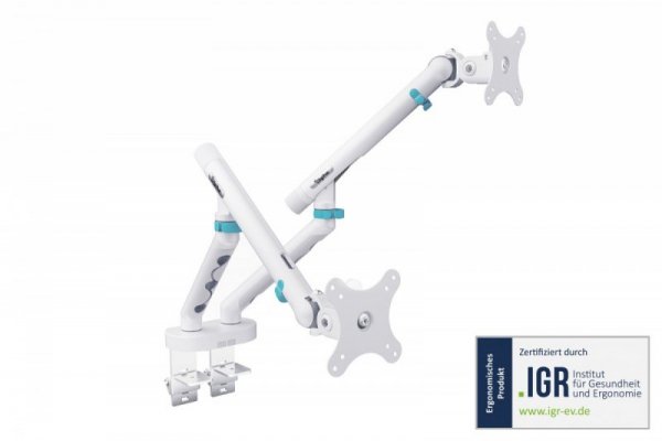 Digitus Ramię biurkowe podwójne z zaciskiem i sprężyną mechaniczną 2x LCD max. 35" obciążenie 2x10kg, VESA: 75x75, 100x100,
